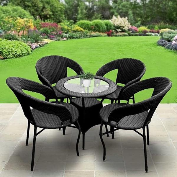 Corazzin Garden Patio Seating Chair and Table Set Outdoor Balcony Garden Coffee Table Set Furniture with 1 Table and 4 Chairs Set